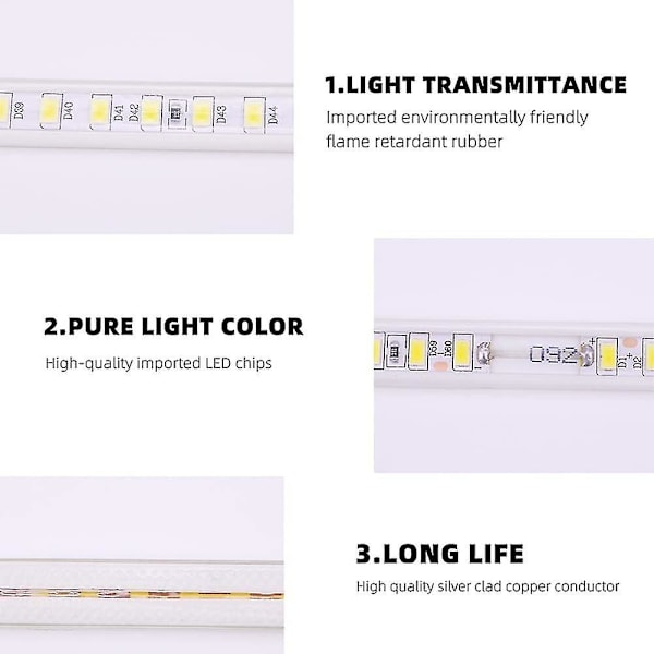 3m LED-strip 4000kac 220v indendørs udendørs Ip67 vandtæt Smd 5730 120led/m LED-strip ingen transformer nødvendig