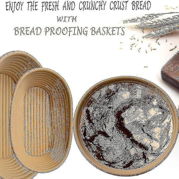 Brødhævekurv Sæt Med 2 Med Kit - Rund Og Oval Brød Bageform - Brødkniv - Dejskraber