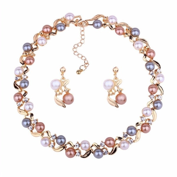 Pärlhalsband Set Pärlsmyckesset för Kvinnor Pärlörhängen Brudsmyckesset