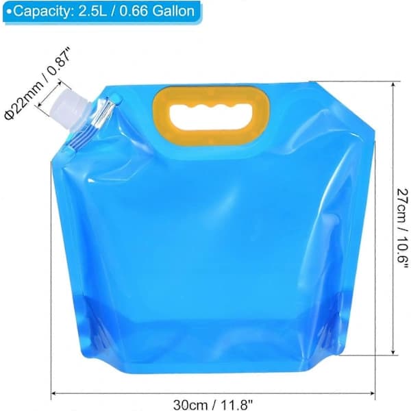 0,66 Gallon Foldable Water Container, 4-Pack Plastic Storage Jug Foldable Water Bag for Camping, Hiking, Emergency Water Storage, Clear Blue 0,66 Ga...