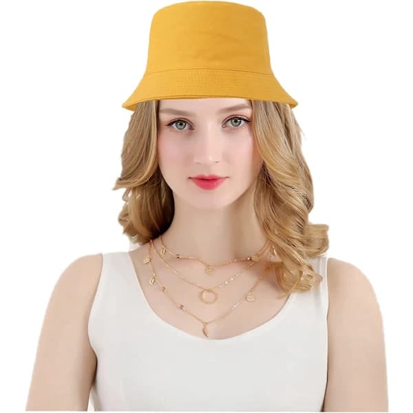 Hinkhatt Unisex Solhatt Ensfarget Herre Dame (Gul)