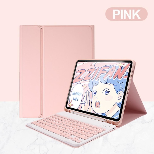 Fodral med mus, 10,9 tums fodral med avtagbart trådlöst Bluetooth-tangentbord pennhållare smart fodral läder (rosa)