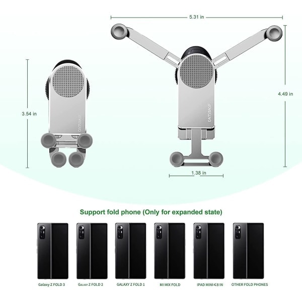 Gravity Biltelefonholder Kompatibel med Samsung Galaxy Z Fold 4/z Fold 3, Bil Luftventil Clip Mount Smartphone Stand Sølv