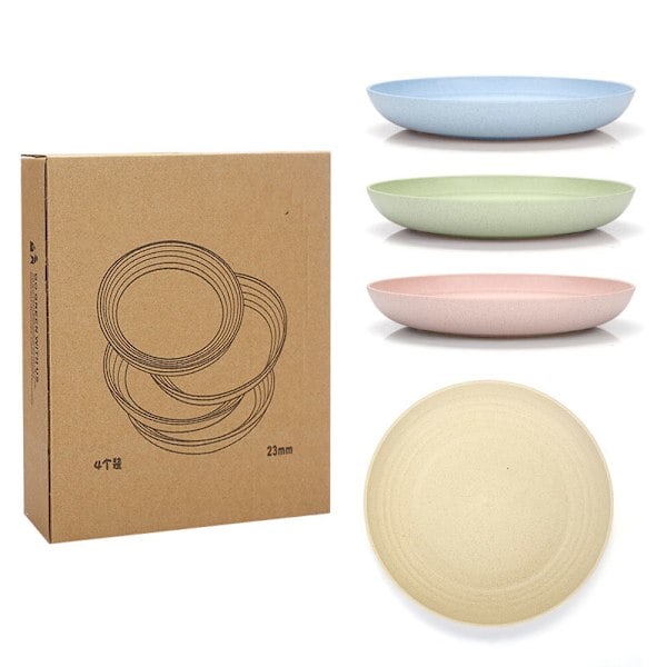 Lette tallerkener 4-pak, ubrydelige fade og tallerkener, giftfri, sikre og sunde for børn, børn og voksne 25 cm