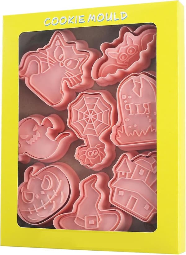Halloween Cookie Cutter Sæt med 8, 3D Spøgelsesprægede Plaststempler, til Kagedekoration (Stil A)