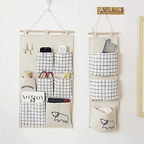 Förvaringsväska över dörren // Förvaringsväska i bomull för upphängning över dörren (3 fickor, beige)