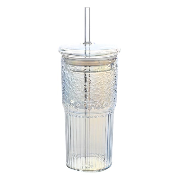 Glasmuggar med lock och sugrör av glas, 590 ml Hög Borosilikatglas Tumbler Iskaffe Vatten Smoothie Stil 1