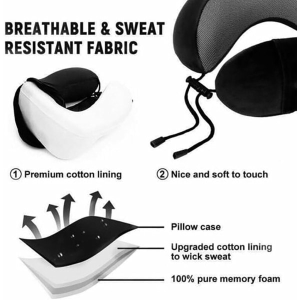 Memory Foam Reisepute Nakkestøtte Pute med Veske