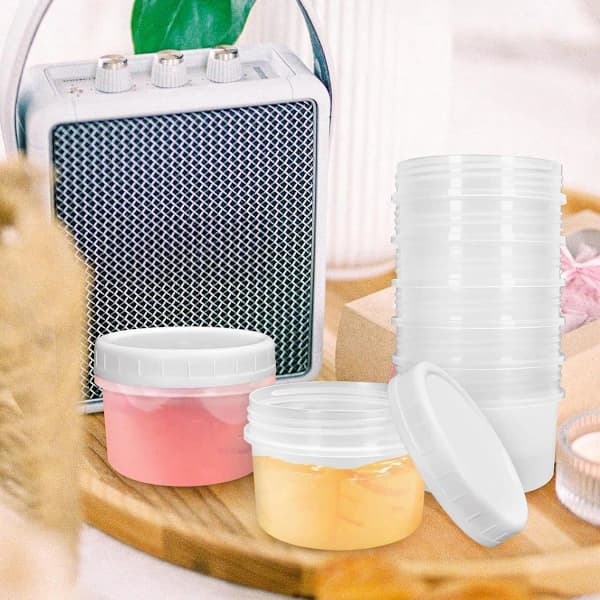 Matförvaringsbehållare Set om 10, 160 ml stapelbara koppar med lock för sylt, sås och snacks, transparenta