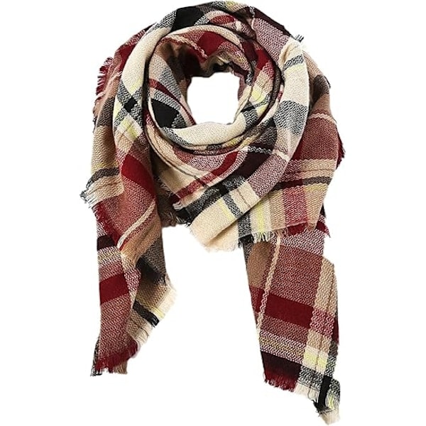 Trendig höst- och vinterscarf för kvinnor, rutig scarf med fransar, mjuk och varm filt för kvinnor