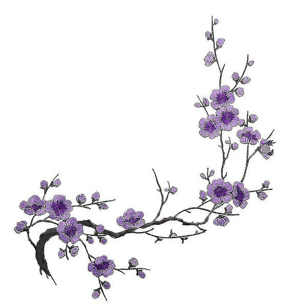 Vacker broderad plommonblomma blomma lapp strykjärn på applikation motiv hantverk varmlila