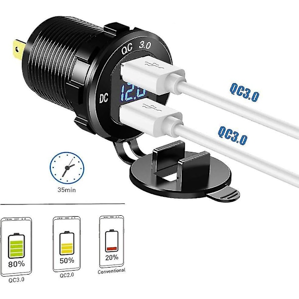 Hurtig oplader 3.0 Biloplader Udtag 12v/24v 36w Aluminium Usb Hurtig oplader (blå)