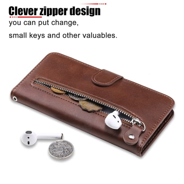 iPhone 16e Classic Zipper Wallet Case - Brown Brun brown