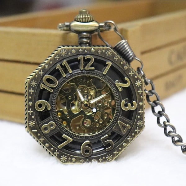 Miesten taskukello ketjulla | Käsin vedettävä vintage-taskukello | Klassinen mekaaninen liike taskukello | Rautatie Steampunk -asustetarvike