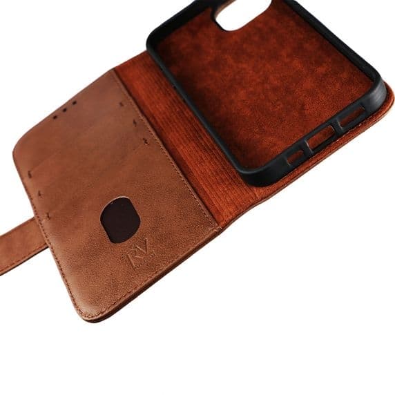 RV Wallet Case Genuine Leather - iPhone 12 Mini - Brown