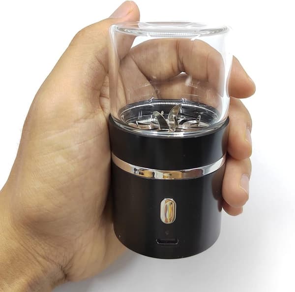 Mini Elektrisk Urtekværn, USB-C Genopladelig, 400mAh, Dobbelte Rustfri Stålblade, 50ml Glasbeholder Til Hjem Og Rejser, Sort
