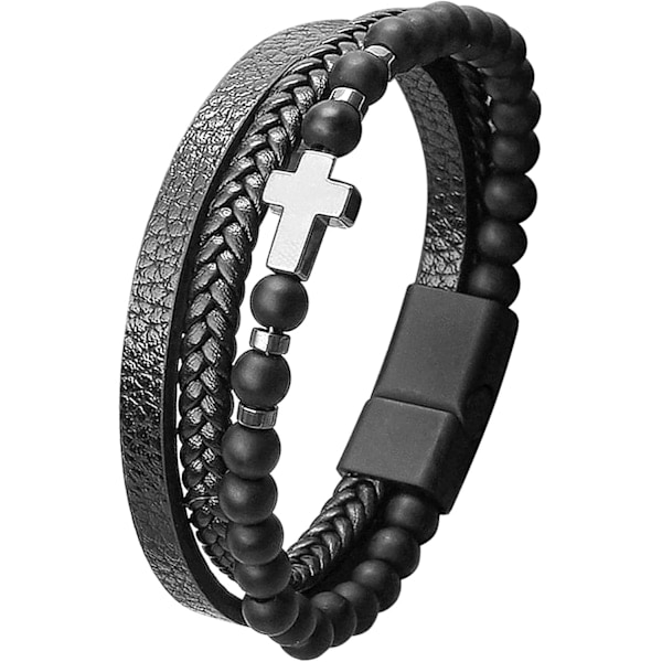 Herrarmband, läderarmband för män, livets träd-armband, armband i rostfritt stål för män, presenter till män E