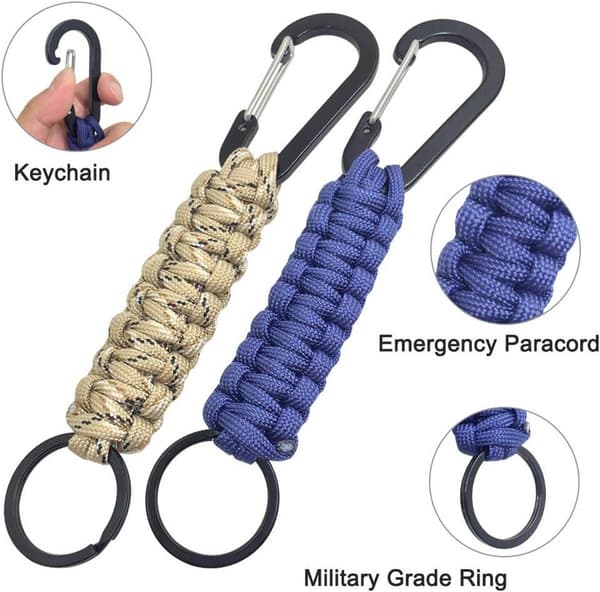 Paracord-avaimenperät karabiinilla, 5 kpl, unisex ulkoiluun