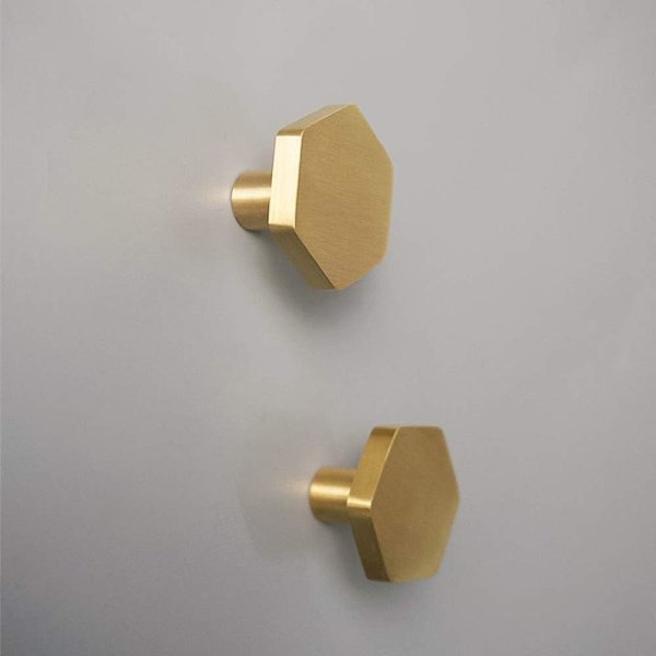1-1/10\" Solid Brass Knobs for Shoe Cabinet and Hexagonal Dresser Drawers 10 Pieces