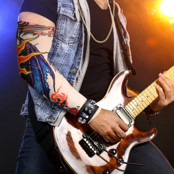 8-osainen Rocker Naamiaisasusteet 70-luku 80-luku 90-luku Puku Peruukki R - Täydellinen Musta