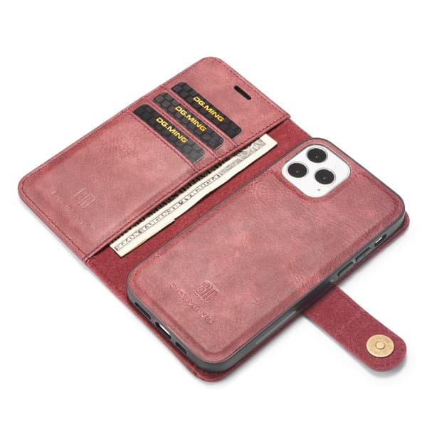 DG.MING 2-in-1 magneettilompakko iPhone 12/12 Pro punainen