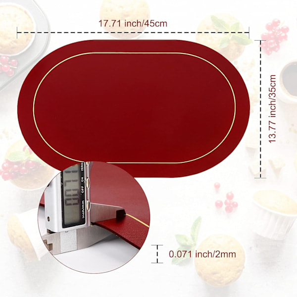 Placemats i konstläder, set om 4 - Dubbelsidig färg, oval design, bordstabletter, vattentäta, tvättbara, värmebeständiga för inomhusbruk