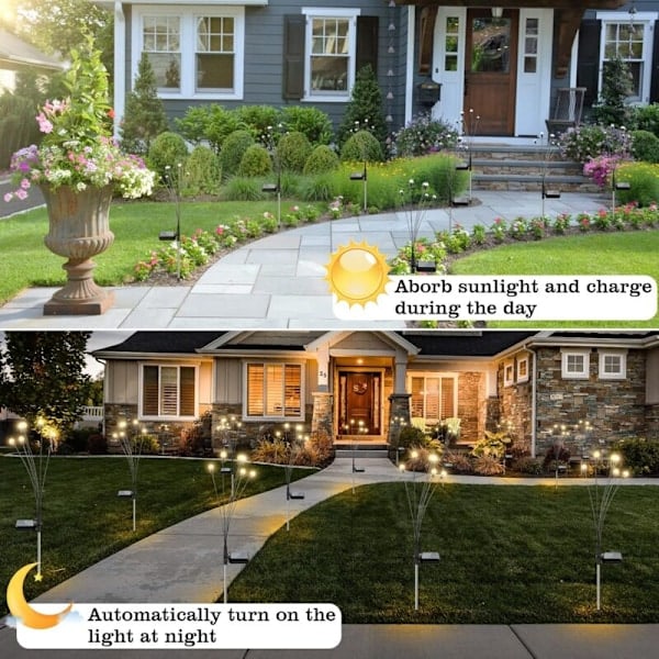 Udendørs solcellelampe, Firefly Outdoor Garden Sunfly Lights, IP65 Udendørs solcellelampe til havegang (6-pak 2-pak)