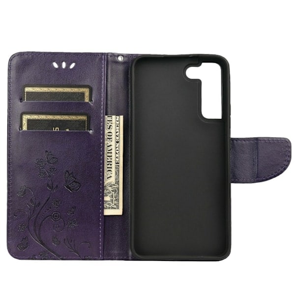 Samsung Galaxy S22 Plus Etui Sommerfugl Læder Lilla