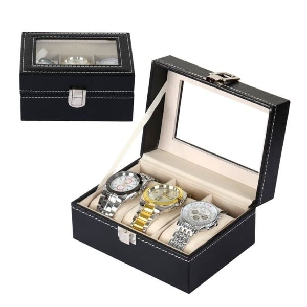 TG Lyxig Klockbox / Klocklåda / Urbox för 3 klockor Svart