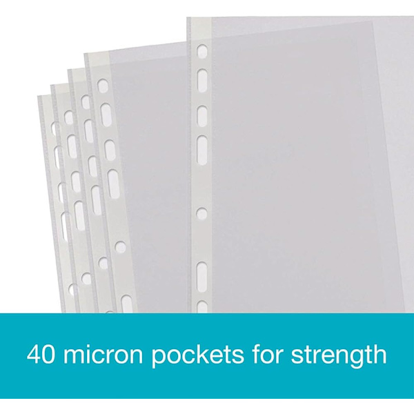 Pockets, Transparent A4 Plastic Pockets, Reinforced Spine, Multi-hole for Ring Binders, 200-pack 200pcs