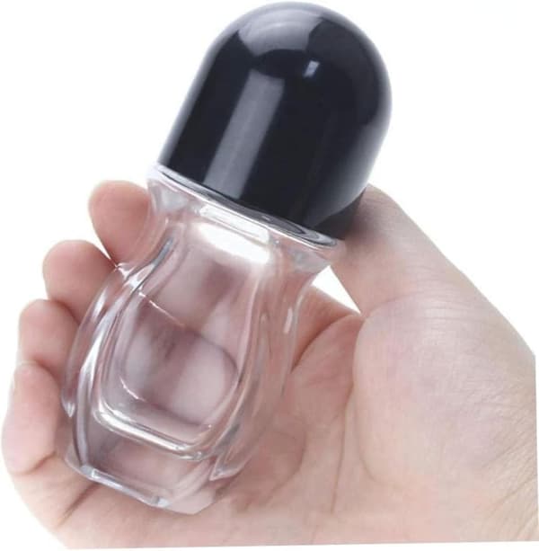 Refillable Empty Glass Bottle with Roller Ball Deodorant with Plastic Roller Ball for Essential Oils Perfume Cosmetics (5×50ML)
