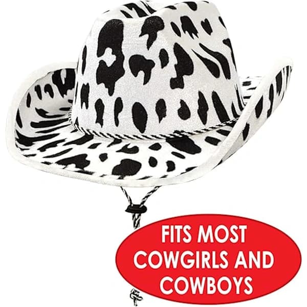 Cowboyhat med ko-mønster i western-tema, festtilbehør til det vilde vesten [CO]