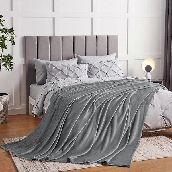 Hyggelig tæppe, fluffy tæppe, fleecetæppe, sofætæppe, 150 x 200 cm, varmt tæppe, sofætæppe, gråt tæppe, blødt sofaovertræk, XL[CO]
