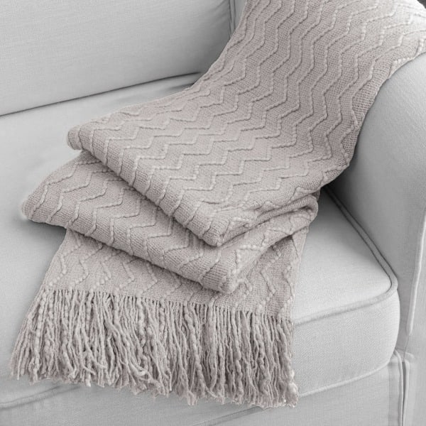 Plaid Tekstureret Ensfarvet Blød Sofa Dekorativ Strikket Tæppe, 127 cm x 152 cm khaki