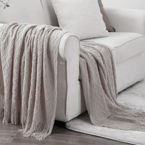 Plaid Tekstureret Ensfarvet Blød Sofa Dekorativ Strikket Tæppe, 127 cm x 152 cm khaki