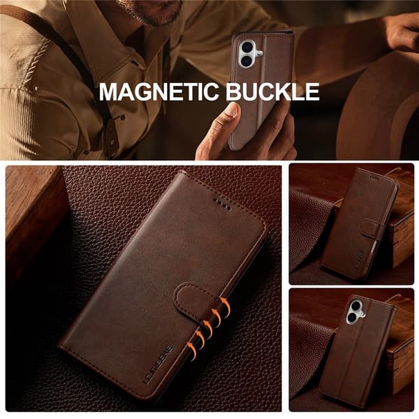 iPhone 17 LC.IMEEKE Premium PU Leather Wallet Case - Brown Brun brown
