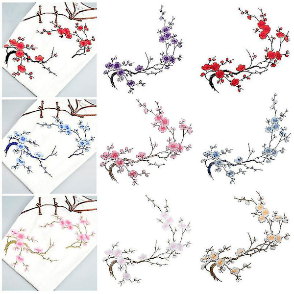 Vacker broderad plommonblomma blomma lapp strykjärn på applikation motiv hantverk varmlila