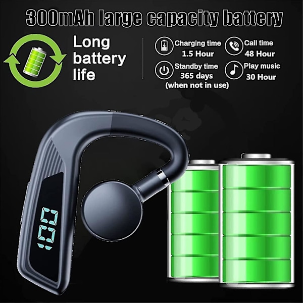 V18 Bone Conduction -kuulokkeet, Business Bluetooth 5.2 -langattomat kuulokkeet korvakoukuilla, LED-digitaalinäytöllä