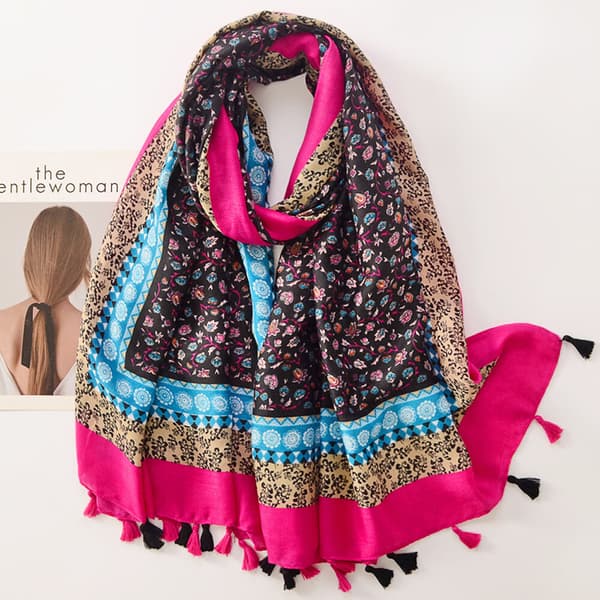 Boho Scarf Dam Lätt Vikt Blommig Tryckt Scarf Mode