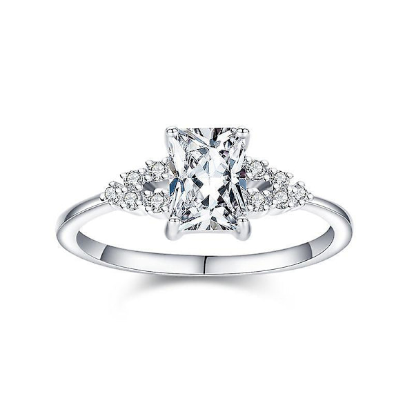 Rektangulær Zirkon Ring Damemode Lys Luksus Ring Sølv Smykker-----Størrelse 8