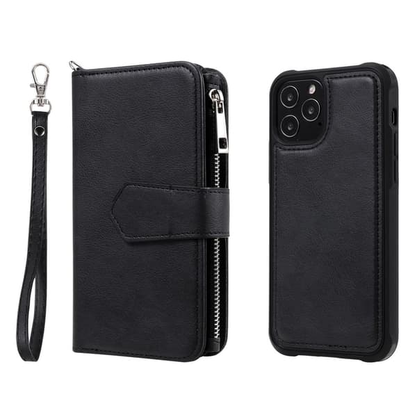 iPhone 12 / 12 Pro - 2i1 Magnet Cover / Pung Etui - Sort Sort Black Svart