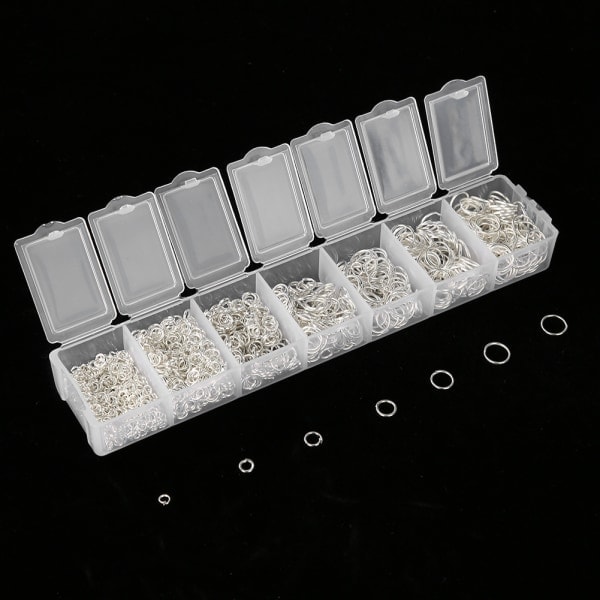 Blandade smyckestillbehör i stål, öppna hoppringar, DIY-set (silver)