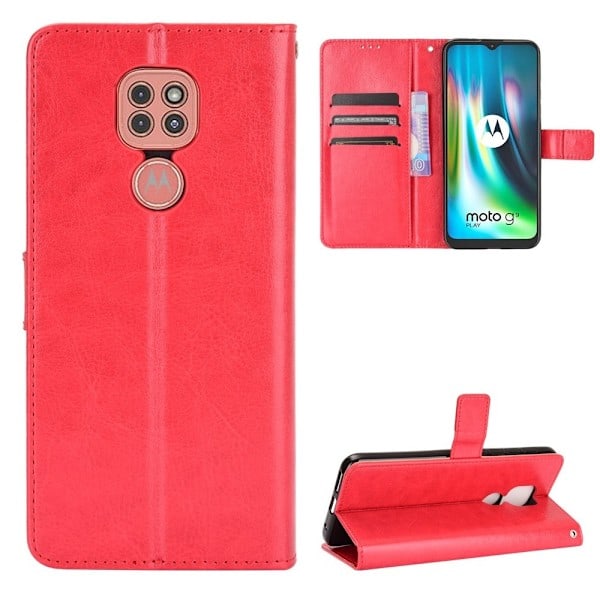 Motorola Moto G9 Play / E7 Plus - Crazy Horse Kotelo - Punainen Red Röd