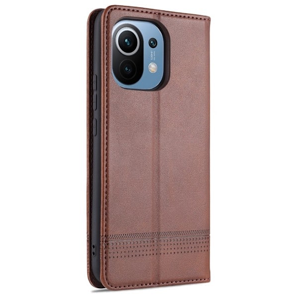 Xiaomi Mi 11 - AZNS Nahkainen Flip Kotelo - Ruskea Brown Ruskea