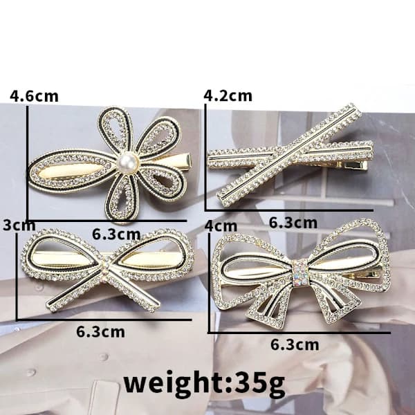 4 stk. Spænder til pandehår, Glitrende krystal geometriske hårklemmer, Elegante blonde hårtilbehør, Gaver til kvinder[CO]