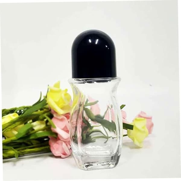 Refillable Empty Glass Bottle with Roller Ball Deodorant with Plastic Roller Ball for Essential Oils Perfume Cosmetics (5×50ML)