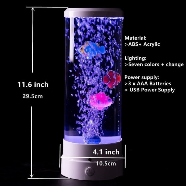 Fiskeskål Lava Lampe Jellyfish Tank Boblelampe Natlampe Gave til Børn, Hvid