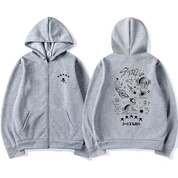 Kpop Stray Kids 5 Star Art Musik Album Lynlås Hættetrøje Korea Stil Mode Lynlås Sweatshirt Mænd Kvinder Casual Pullover Rocks Sort