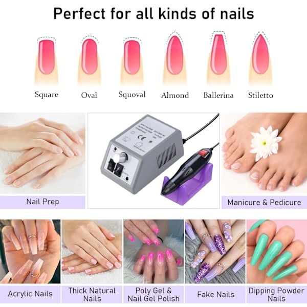 Penna Form Elektrisk Nagelborr Manikyr Fil Kit Nagelpoleringsmaskin set med 6 Ayl Gel Remover och 7st Nagelborrar