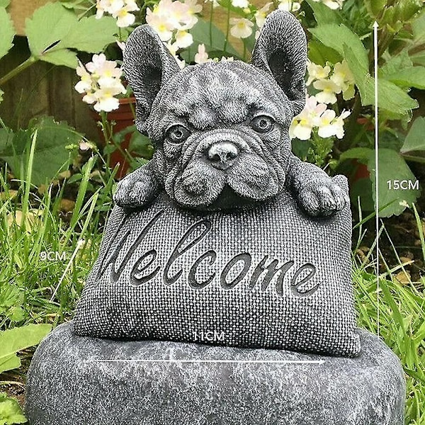 Bulldog-statue i harpiks, dekorativ statue av fransk bulldog, hageskulptur